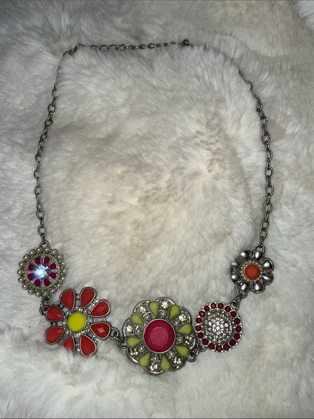Lia Sophia Multicolor Floral Enamel Necklace in Red, Pink, Yellow & Green